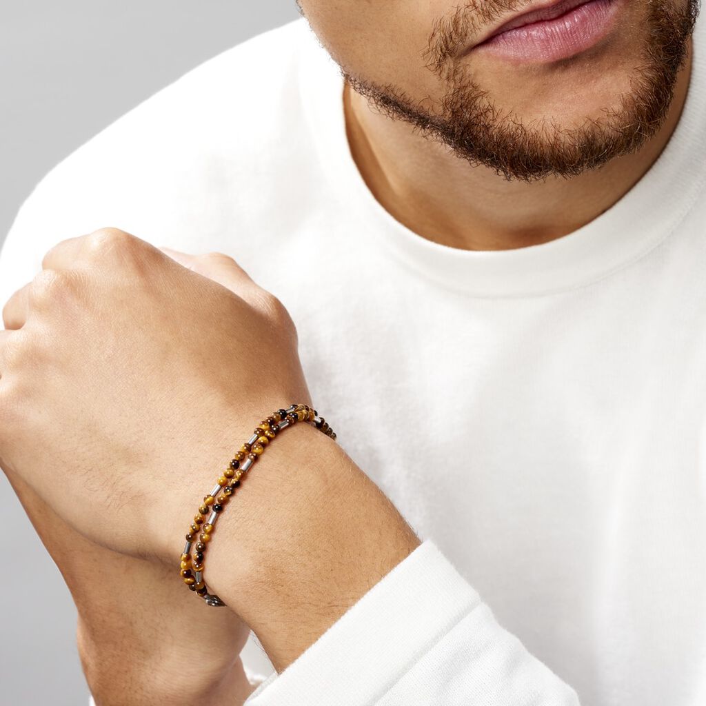 Bracelet Acier Blanc Augusto Oeil De Tigre - Bracelets Homme | Histoire d’Or