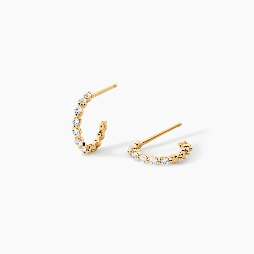 Cr&eacute;oles Chylan Argent Dor&eacute; A L'Or 750/1000 Oxyde De Zirconium - Boucles d'oreilles cr&eacute;oles Femme | Histoire d&rsquo;Or