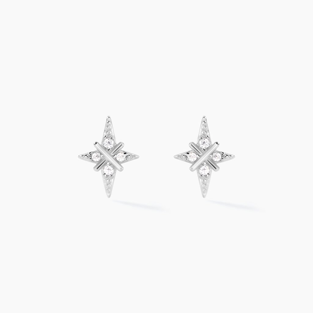 Boucles D'oreilles Puces Astre Precieux Argent Blanc Oxyde - Boucles d'oreilles fantaisie Femme | Histoire d&rsquo;Or