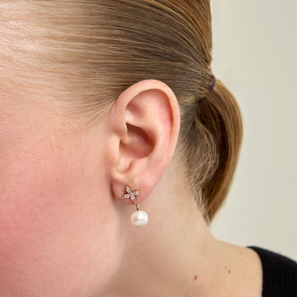 Bijoux D'Oreilles Norah Argent Dor&eacute; A L'Or 750/1000 Perle De Culture Oxyde De Zirconium - Ear cuffs Femme | Histoire d&rsquo;Or