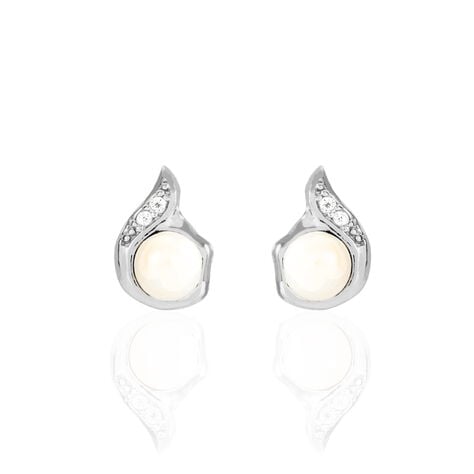 Boucles D'oreilles Puces Mellie Argent Blanc Perle De Culture - Boucles d'oreilles fantaisie Femme | Histoire d&rsquo;Or