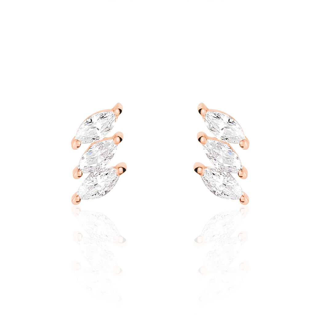 Boucles D'oreilles Puces Edma Or Rose Oxyde De Zirconium - Clous d'oreilles Femme | Histoire d’Or