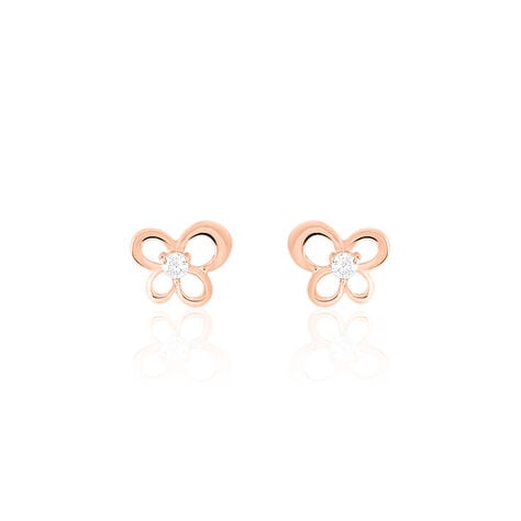 Boucles D'oreilles Puces Eleanor Fleur Or Rose Oxyde De Zirconium - Clous d'oreilles Femme | Histoire d’Or