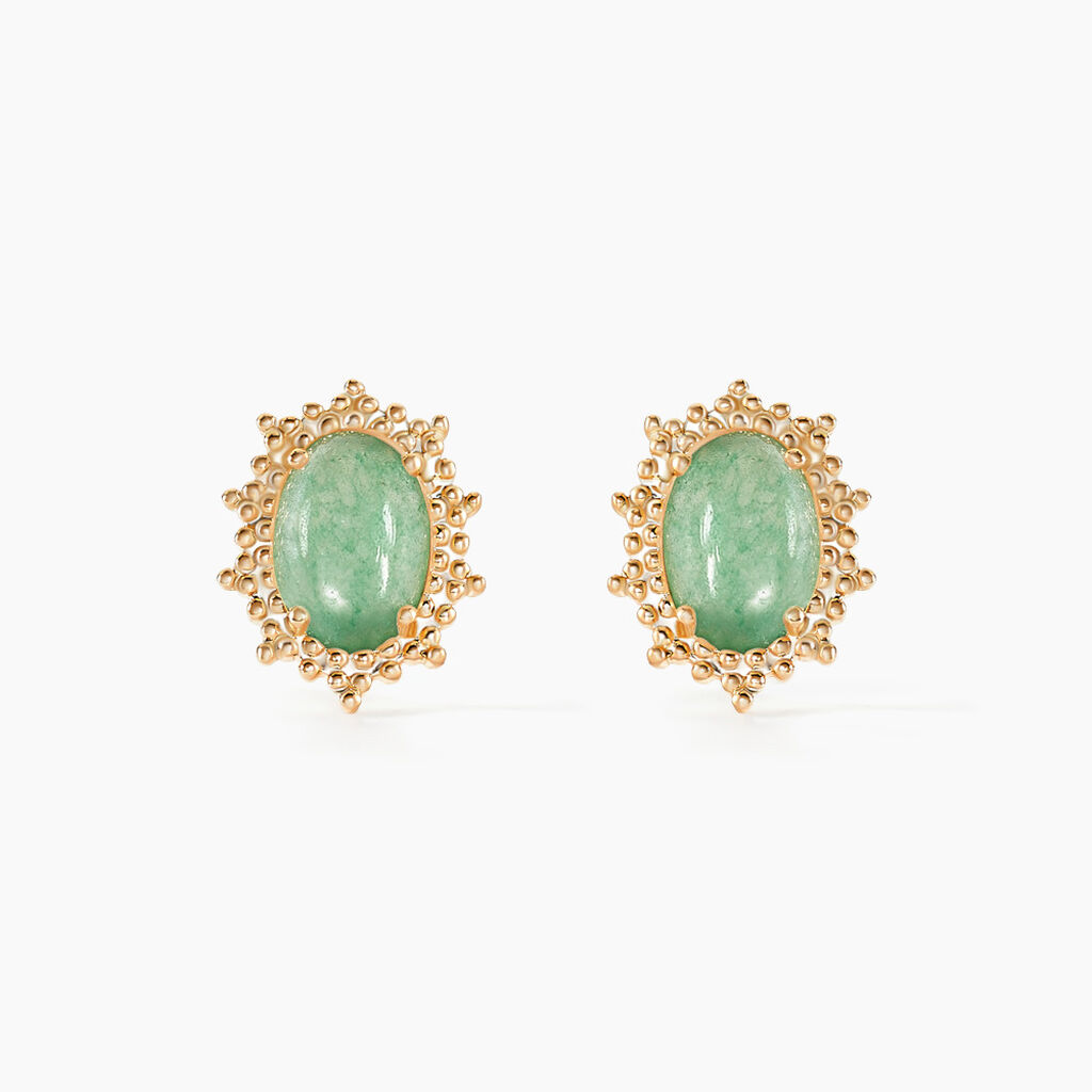 Boucles D'oreilles Puces Vintage Love Plaqué Or Jaune Aventurine - Boucles d'oreilles fantaisie Femme | Histoire d’Or