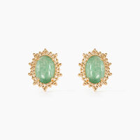 Boucles D'oreilles Puces Vintage Love Plaqué Or Jaune Aventurine