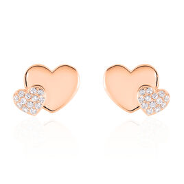 Boucles D'oreilles Puces Flamen Argent Rose Oxyde De Zirconium - Boucles d'Oreilles Coeur Femme | Histoire d’Or