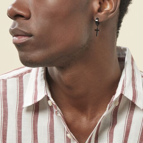 Créole Unitaire Acier Noir Feodor - Boucles d'oreilles créoles Homme | Histoire d’Or