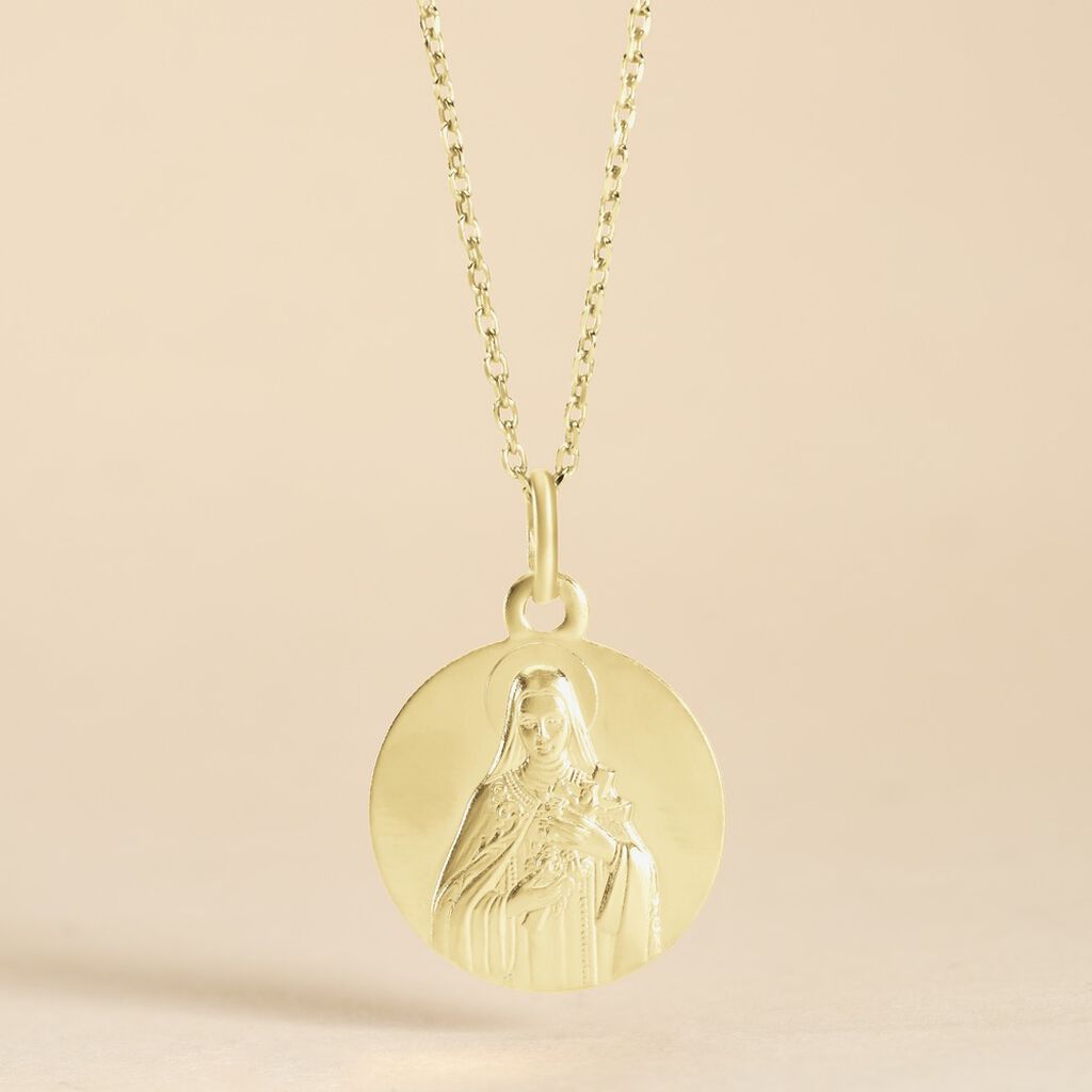 M&eacute;daille Or Jaune Sainte Th&eacute;r&egrave;se - Pendentifs Bapt&ecirc;me Famille | Histoire d&rsquo;Or