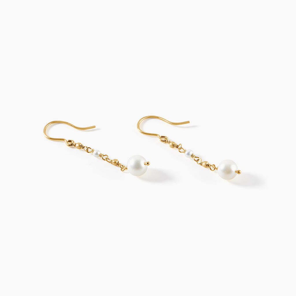 Boucles D'Oreilles Pendantes Bindy Argent Dor&eacute; A L'Or 750/1000 Perle De Culture - Boucles d'oreilles pendantes  | Histoire d&rsquo;Or