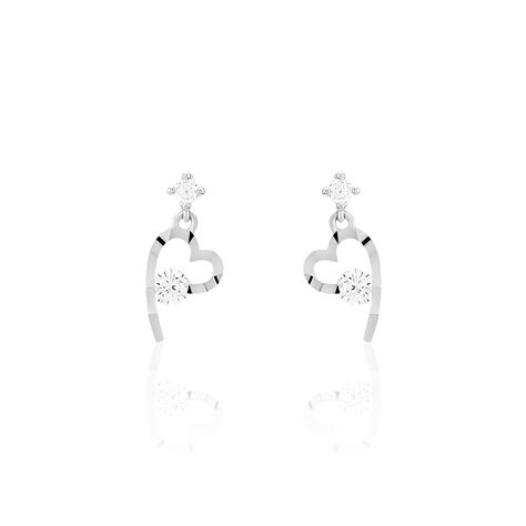 Boucles D'oreilles Puces Romance Or Blanc Oxyde De Zirconium - Boucles d'Oreilles Coeur Femme | Histoire d’Or