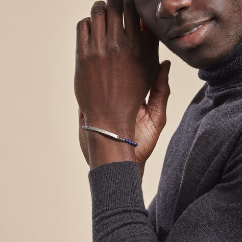 Bracelet Identité Acier Blanc Boules Sebastino Lapis Lazuli - Gourmettes Homme | Histoire d’Or