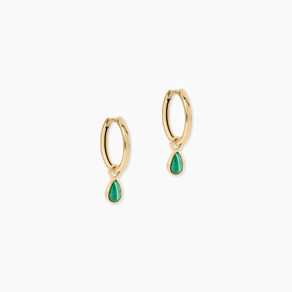 Cr&eacute;oles Ondee Argent Dor&eacute; A L'Or 750/1000 Malachite - Boucles d'oreilles cr&eacute;oles Femme | Histoire d&rsquo;Or
