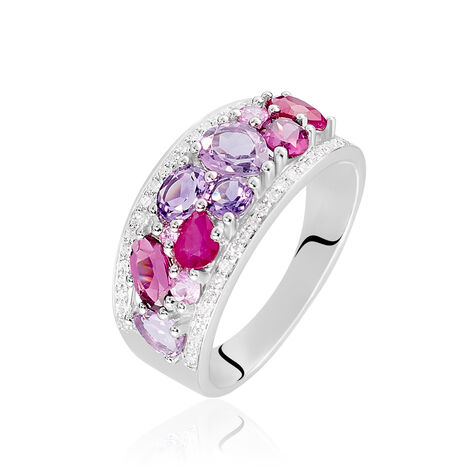 Bague Multicolore Or Blanc Amethyste Et Saphir Et Rhodolite - Bagues avec pierre Femme | Histoire d’Or