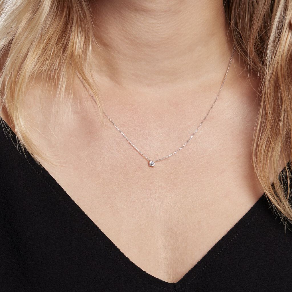 Collier Solitaire Victoria Platine Blanc Diamant - Colliers Femme | Histoire d’Or