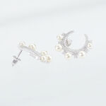 Boucles D'oreilles Puces Moon Argent Perle D'imitation Et Oxyde - Clous d'oreilles Femme | Histoire d&rsquo;Or