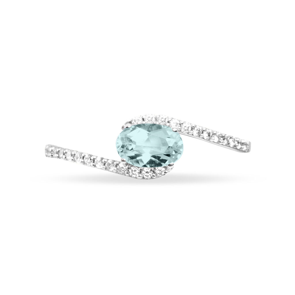 Bague Loriane Or Blanc Aigue Marine Et Diamant - Bagues solitaires Femme | Histoire d’Or