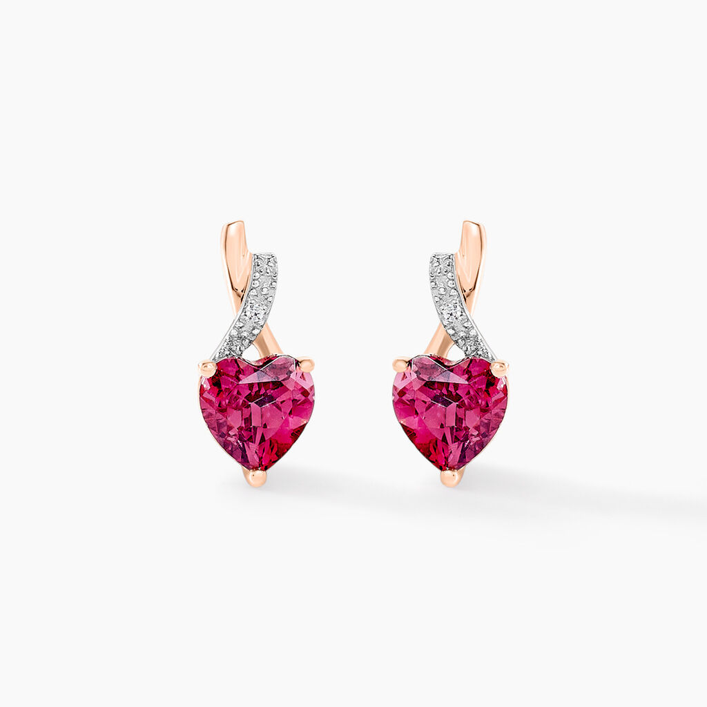 Boucles D'oreilles Puces Or Rose Clothilde Rhodolite - Clous d'oreilles Femme | Histoire d’Or