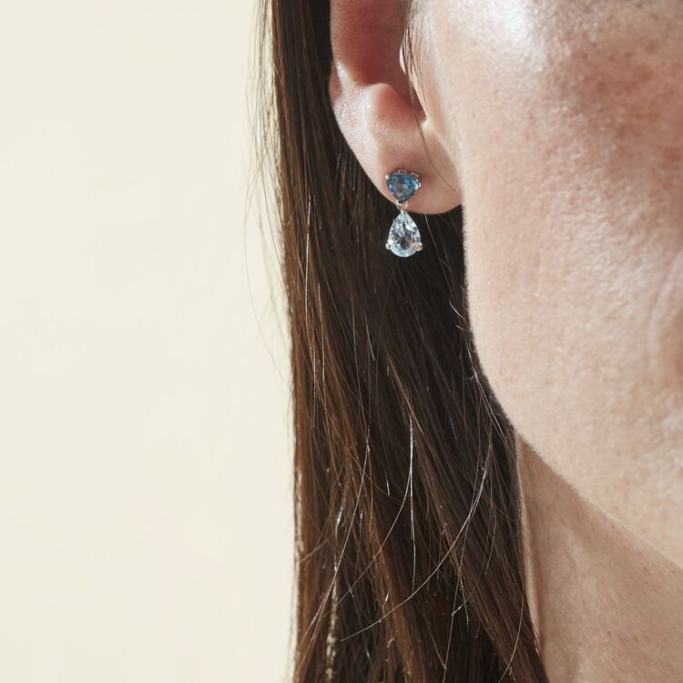 Boucles D'oreilles En Or 18 Carats Avec Topaze Bleue - Escursions - Neuf Avec étiquettes