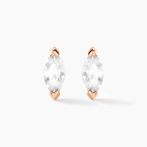 Boucles D'oreilles Puces Navette Argent Rose Oxyde De Zirconium - Boucles d'oreilles fantaisie Femme | Histoire d’Or