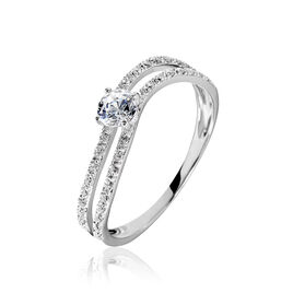 Bague Vrille Double Or Blanc Oxyde De Zirconium - Bagues solitaires Femme | Histoire d’Or
