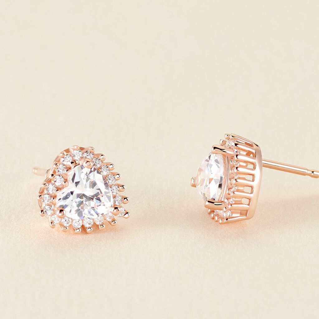 Boucles D'oreilles Puces Calvi Argent Rose Oxyde De Zirconium - Boucles d'oreilles fantaisie Femme | Histoire d’Or