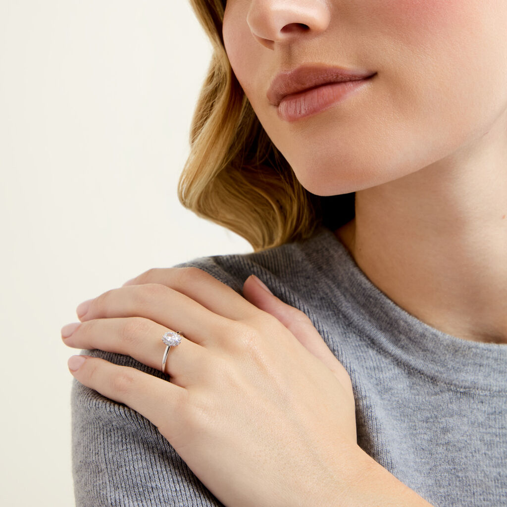 Bague Liz Argent Blanc Oxyde De Zirconium - Bagues de fian&ccedil;ailles ovale Femme | Histoire d&rsquo;Or