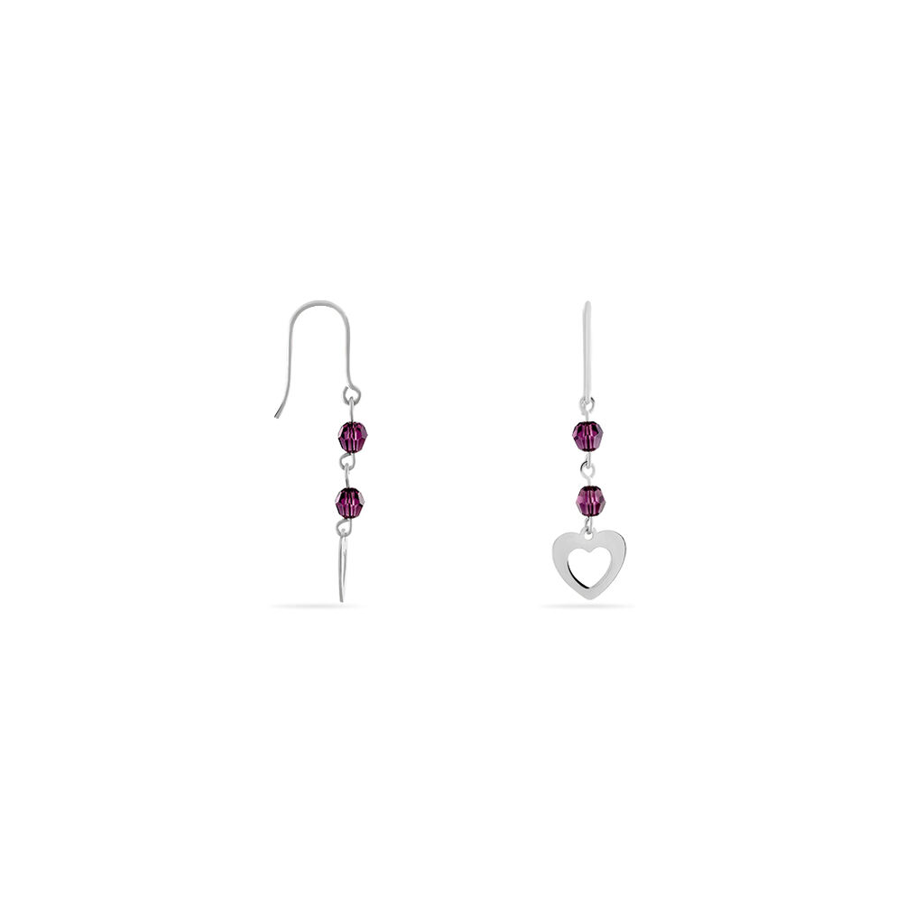 Boucles D'oreilles Pendantes Hazan Argent Blanc Pierre De Synthese - Boucles d'Oreilles Coeur Femme | Histoire d’Or