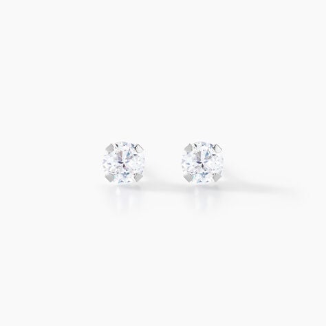 Boucles D'oreilles Puces Eddie Or Blanc Oxyde De Zirconium - Clous d'oreilles Femme | Histoire d&rsquo;Or