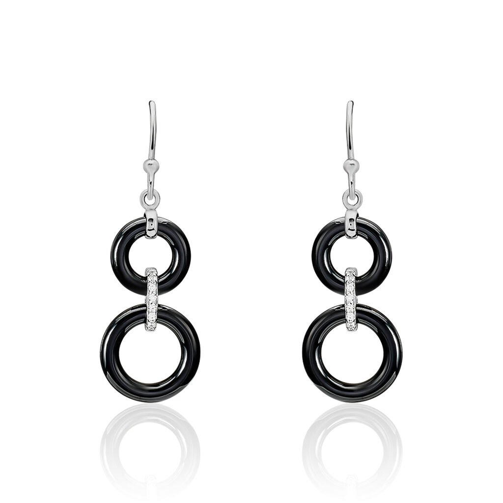 Boucles D'oreilles Pendantes Narcissa Argent Blanc Céramique Et Oxyde - Boucles d'oreilles fantaisie Femme | Histoire d’Or