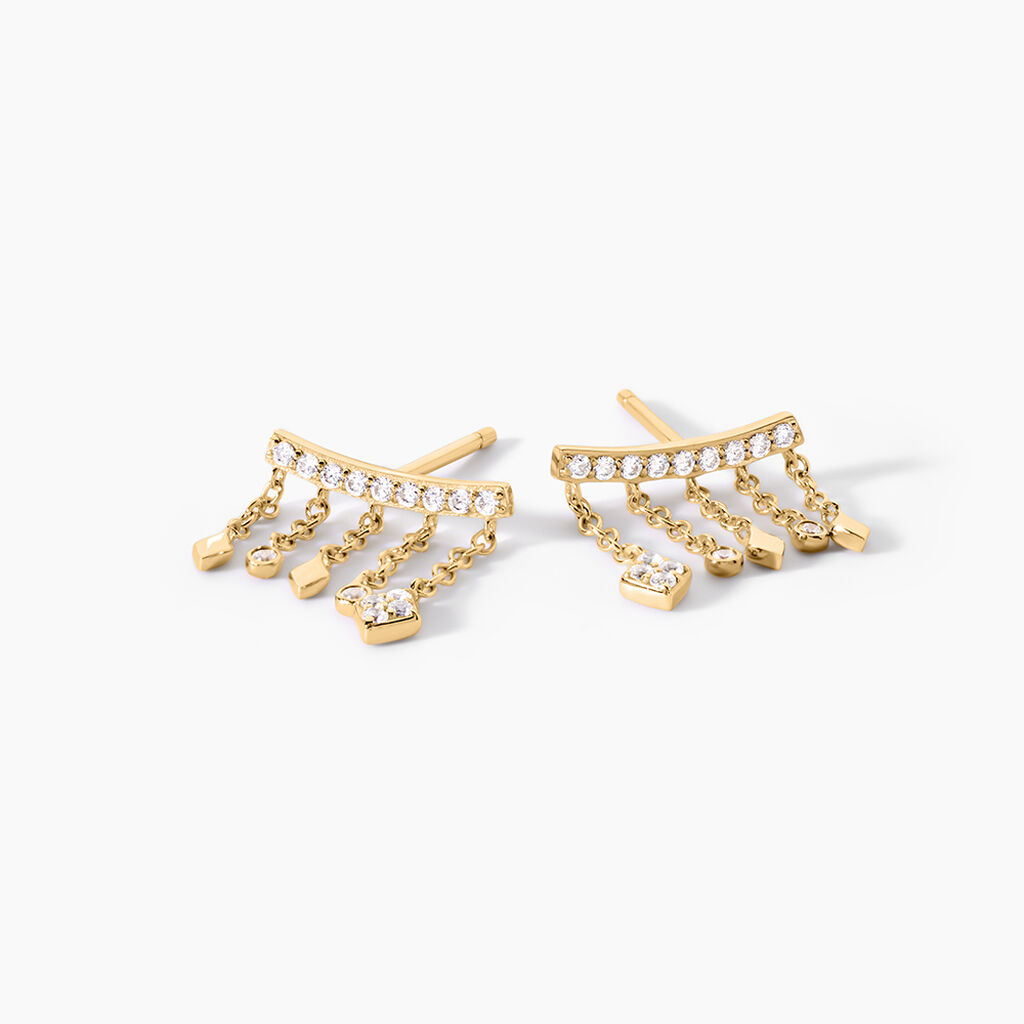 Boucles D'Oreilles Pendantes Eclat D'Etoile Argent Dor&eacute; A L'Or 750/1000 Oxyde De Zirconium - Boucles d'oreilles pendantes Femme | Histoire d&rsquo;Or
