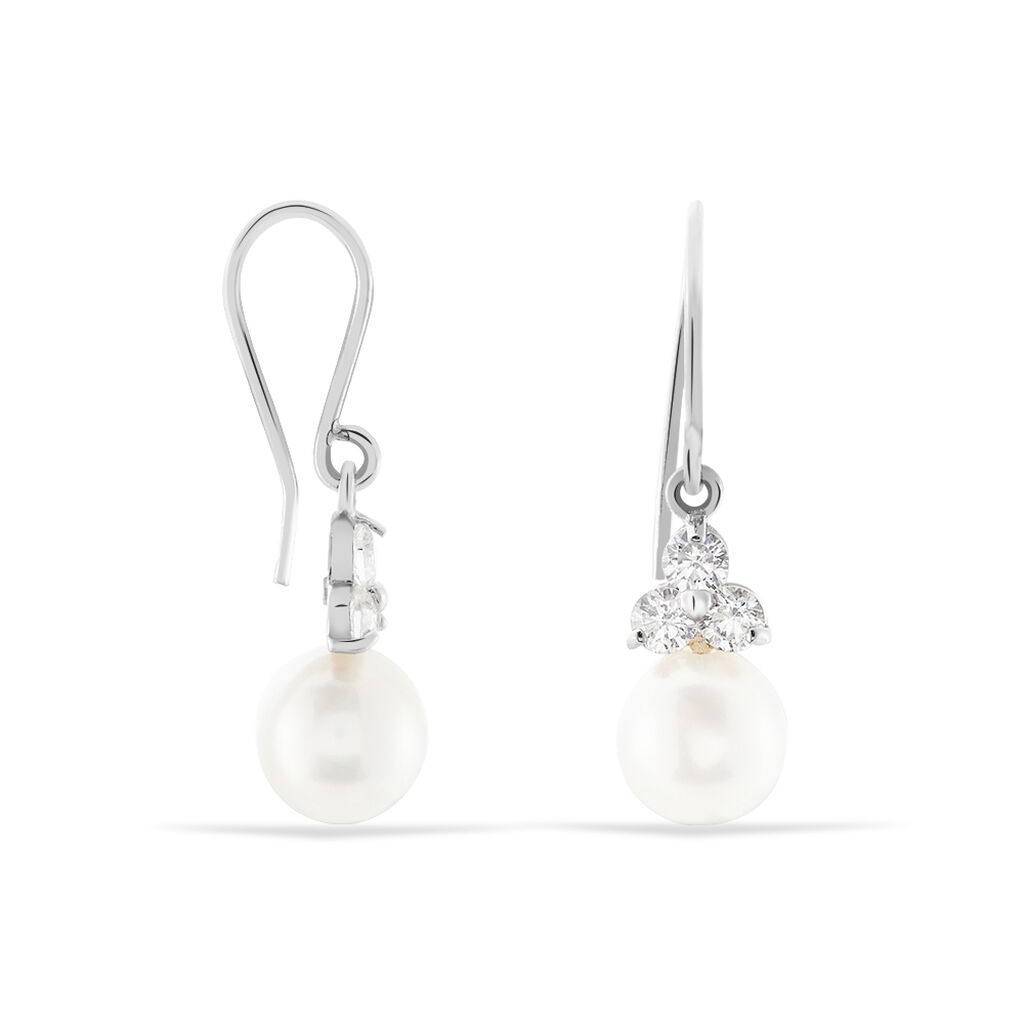 Boucles D'oreilles Pendantes Taissia Or Blanc Perle Culture Et Oxyde - Boucles d'oreilles pendantes Femme | Histoire d’Or