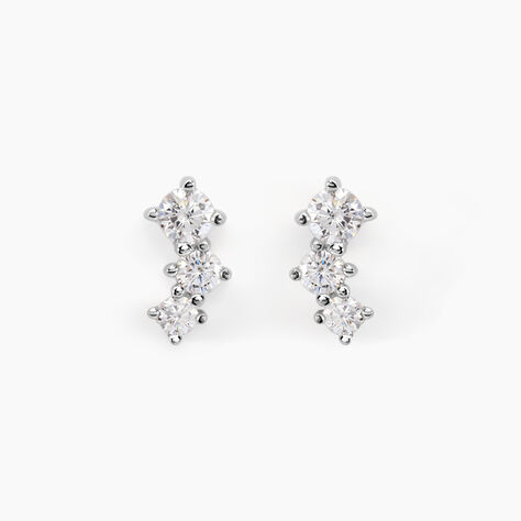 Boucles D'oreilles Puces Kyoto Or Blanc Oxyde De Zirconium - Clous d'oreilles Femme | Histoire d’Or