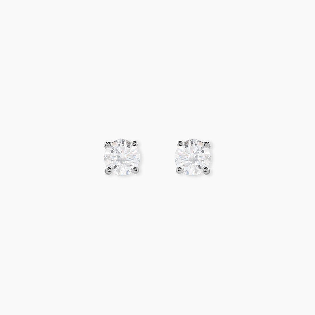 Boucles D'oreilles Puces 4 Griffes Or Blanc Diamant Synthetique - Clous d'oreilles Femme | Histoire d&rsquo;Or