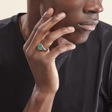 Chevalière Argent Blanc Aileas Malachite - Bagues solitaires Homme | Histoire d’Or