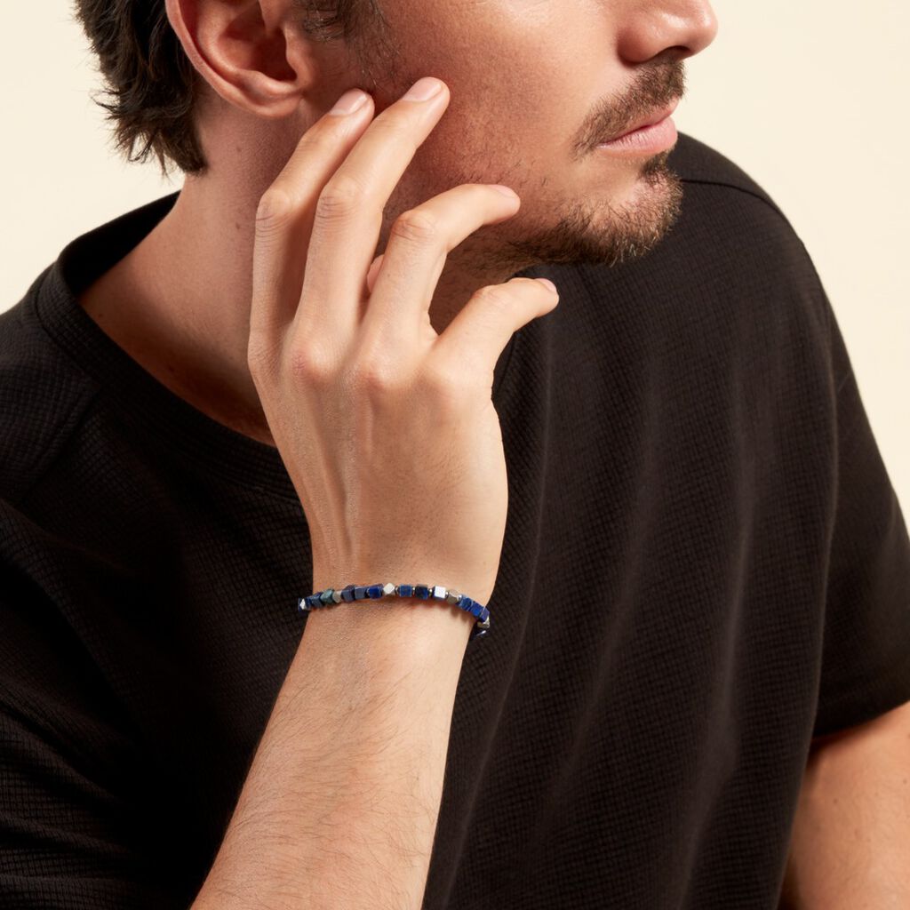 Bracelet Cusco Acier Blanc Lapis Lazuli - Bracelets cordon Homme | Histoire d’Or