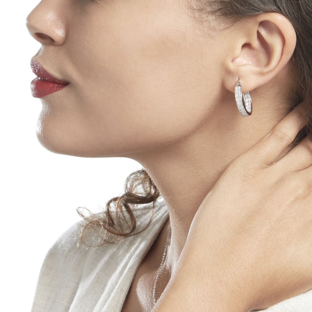 Créoles Argent Blanc Menelas Oxydes De Zirconium - Boucles d'oreilles créoles Femme | Histoire d’Or