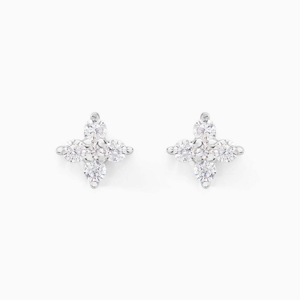 Boucles D'oreilles Puces Winter Flower Or Blanc Oxyde De Zirconium - Clous d'oreilles Femme | Histoire d’Or