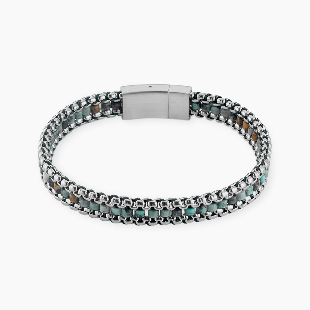 Bracelet Naturel Acier Blanc Jaspe Africain - Bracelets Homme | Histoire d&rsquo;Or