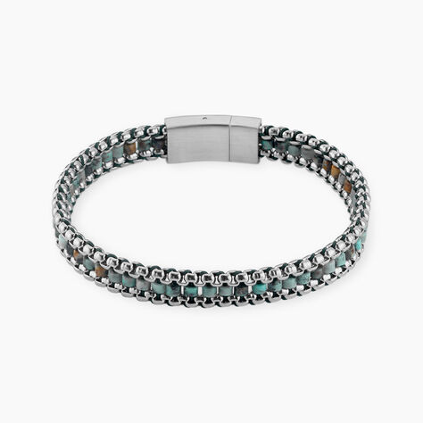 Bracelet Naturel Acier Blanc Jaspe Africain - Bracelets Homme | Histoire d&rsquo;Or