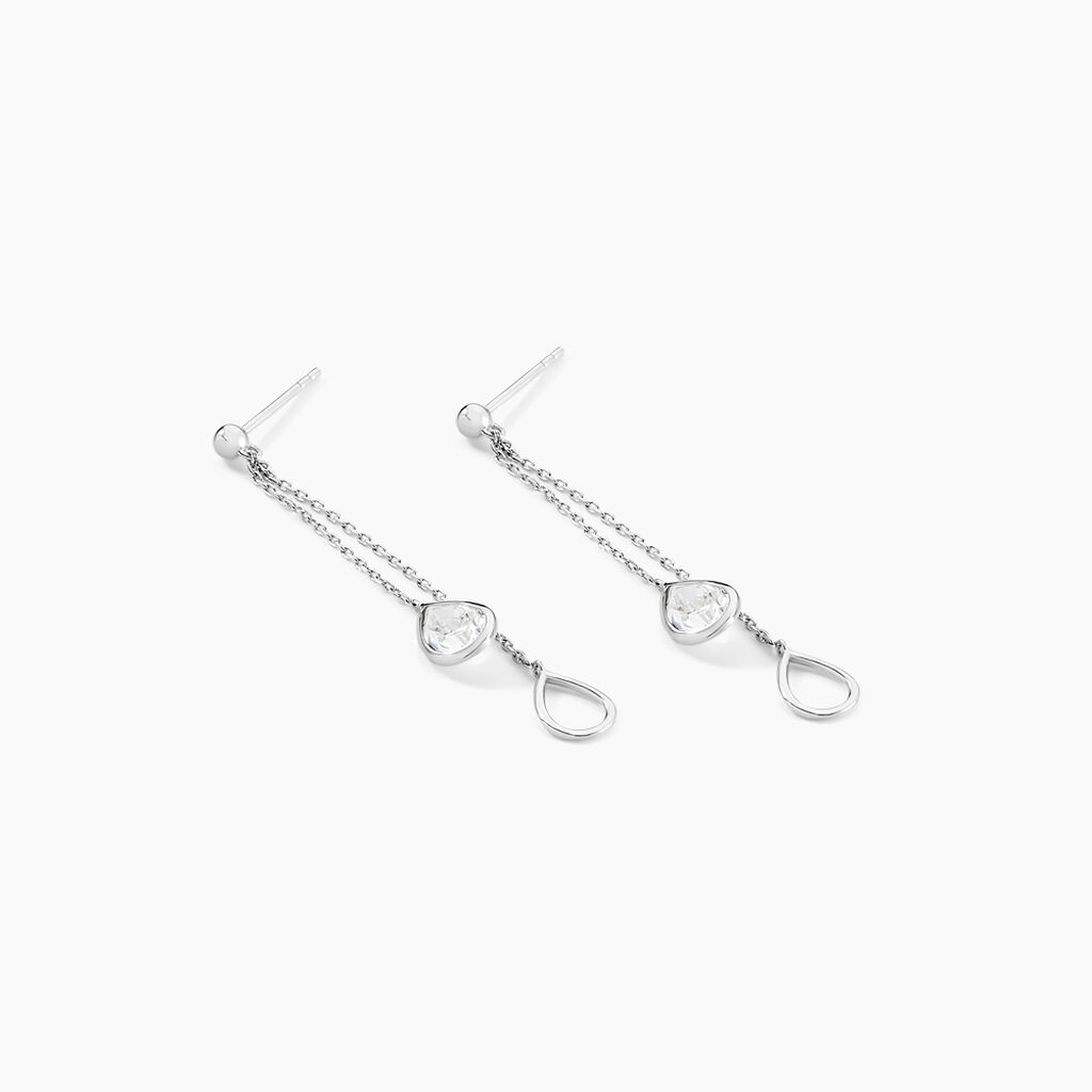 Boucles D'oreilles Pendantes Emerika Or Blanc Oxyde De Zirconium - Boucles d'oreilles pendantes Femme | Histoire d’Or