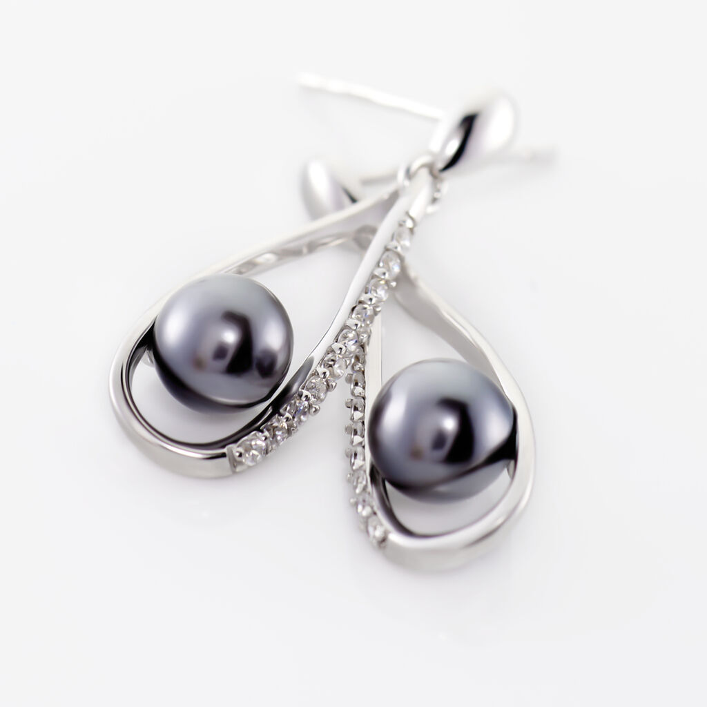 Boucles D'oreilles Pendantes Polynesie Argent  Perle D'imitation Oxyde - Boucles d'oreilles fantaisie Femme | Histoire d’Or