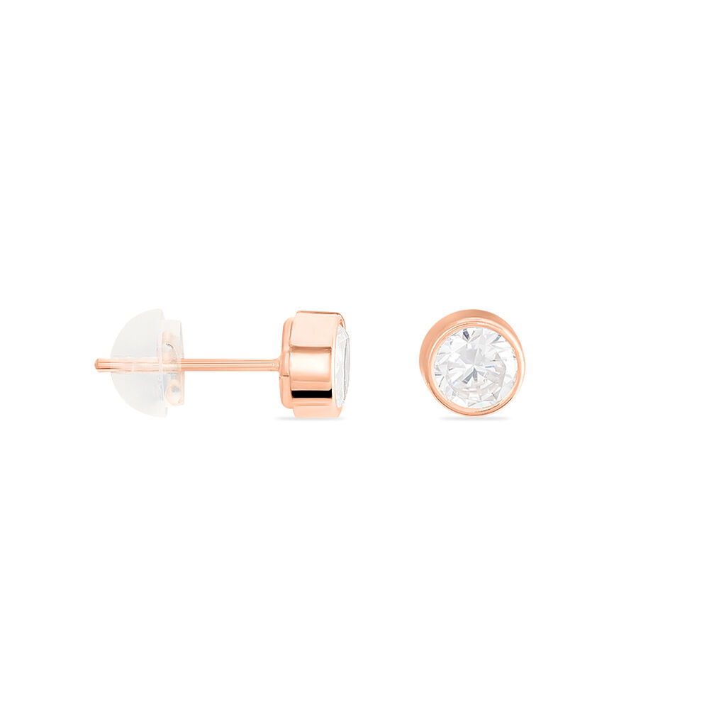 Boucles D'oreilles Puces Elda Serti Clos Or Rose Oxyde De Zirconium - Clous d'oreilles Femme | Histoire d’Or