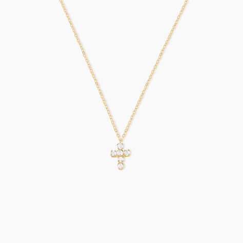 Collier Canice Croix Or Jaune Oxyde De Zirconium - Pendentifs Baptême Famille | Histoire d’Or