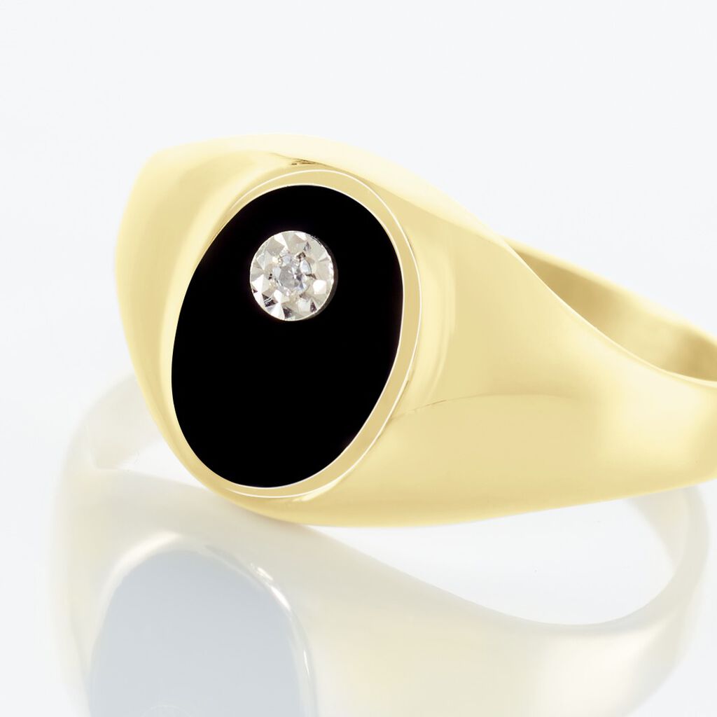 Chevalière Or Jaune Onyx Diamant - Chevalières Famille | Histoire d’Or