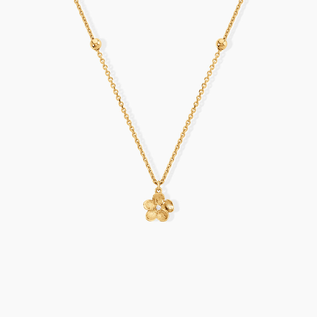 Collier Sakura Love Argent Dor&eacute; A L'Or 750/1000 Oxyde De Zirconium - F&ecirc;te des m&egrave;res Femme | Histoire d&rsquo;Or