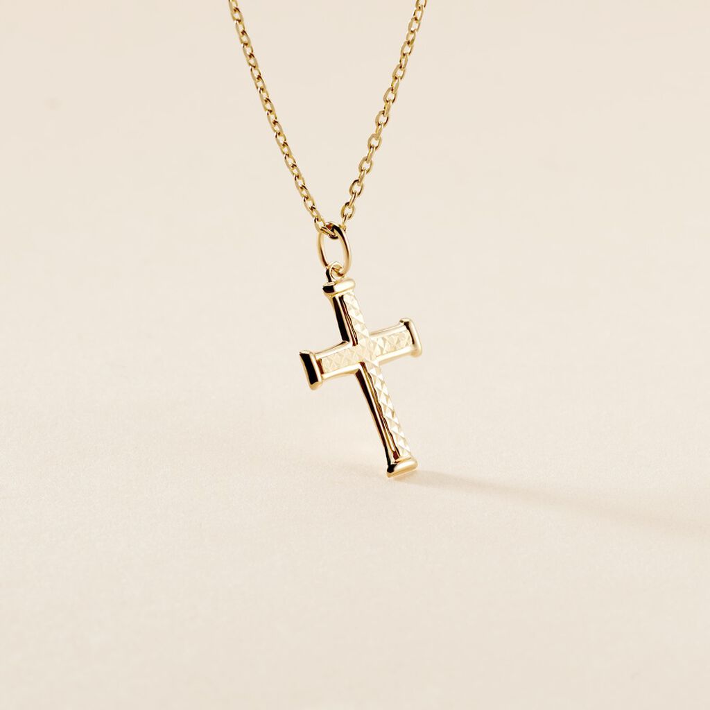 Pendentif Benny Croix Ciselee Or Jaune - Pendentifs Baptême Famille | Histoire d’Or