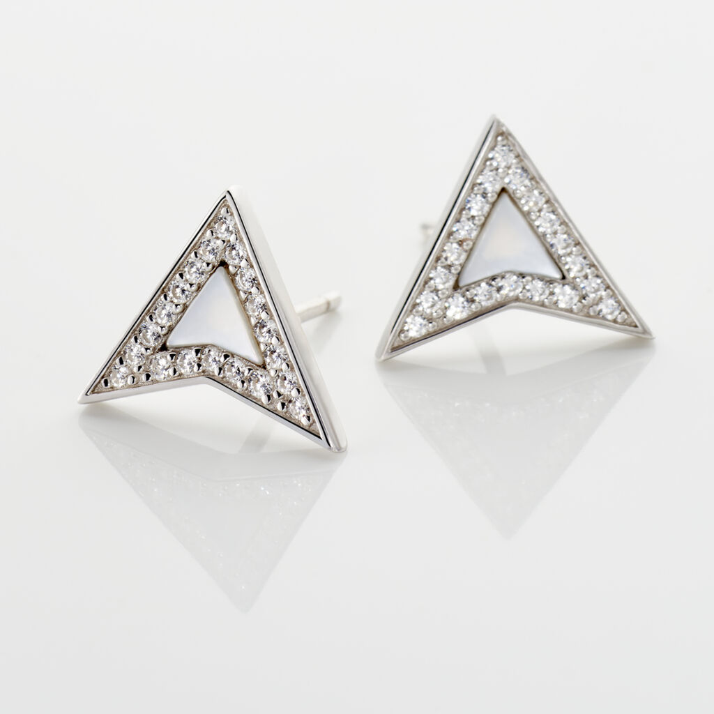 Boucles D'oreilles Puces Moric Argent Blanc Oxyde De Zirconium Nacre - Boucles d'oreilles fantaisie Femme | Histoire d’Or