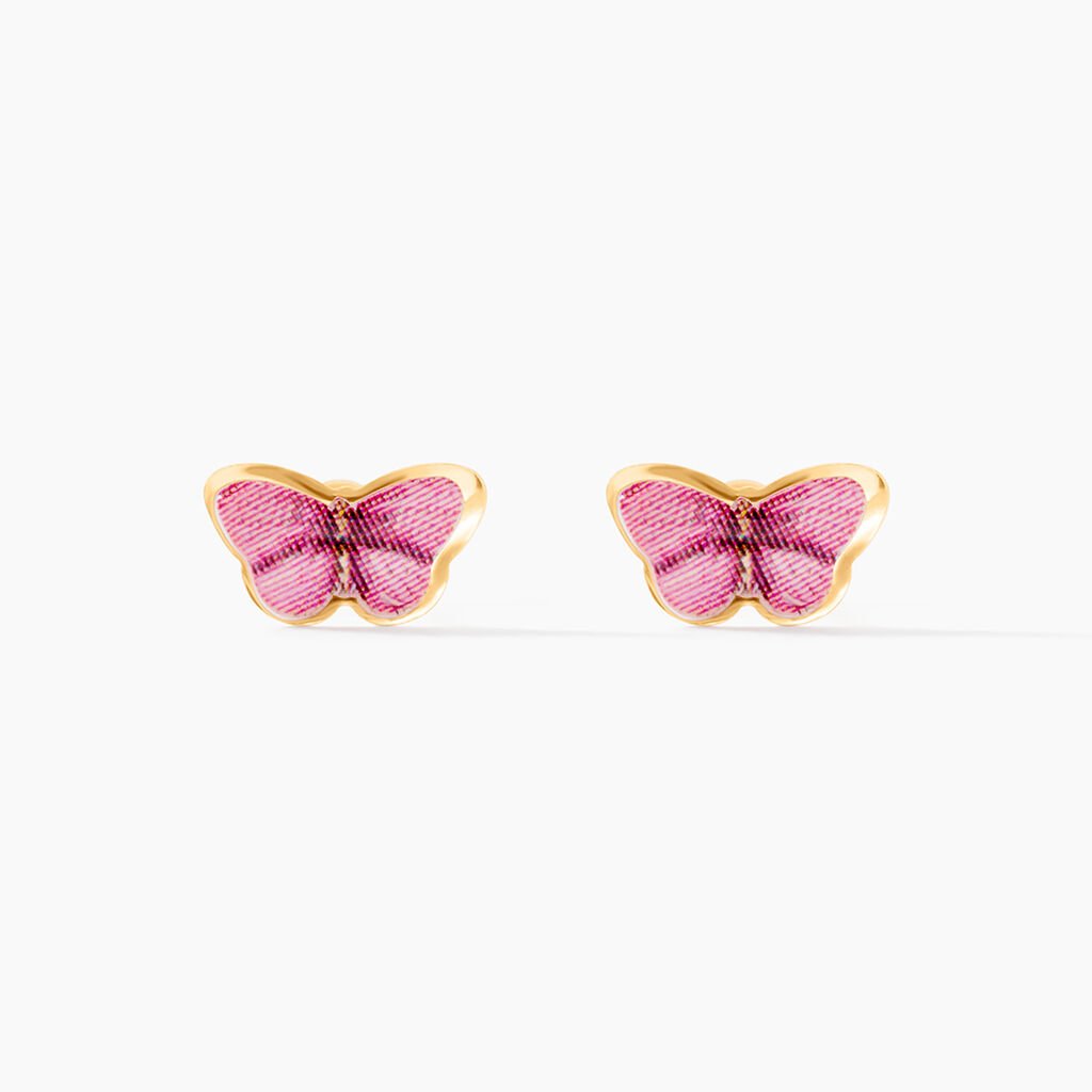 Boucles D'oreilles Puces Sulivia Papillon Or Jaune - Clous d'oreilles Enfant | Histoire d&rsquo;Or