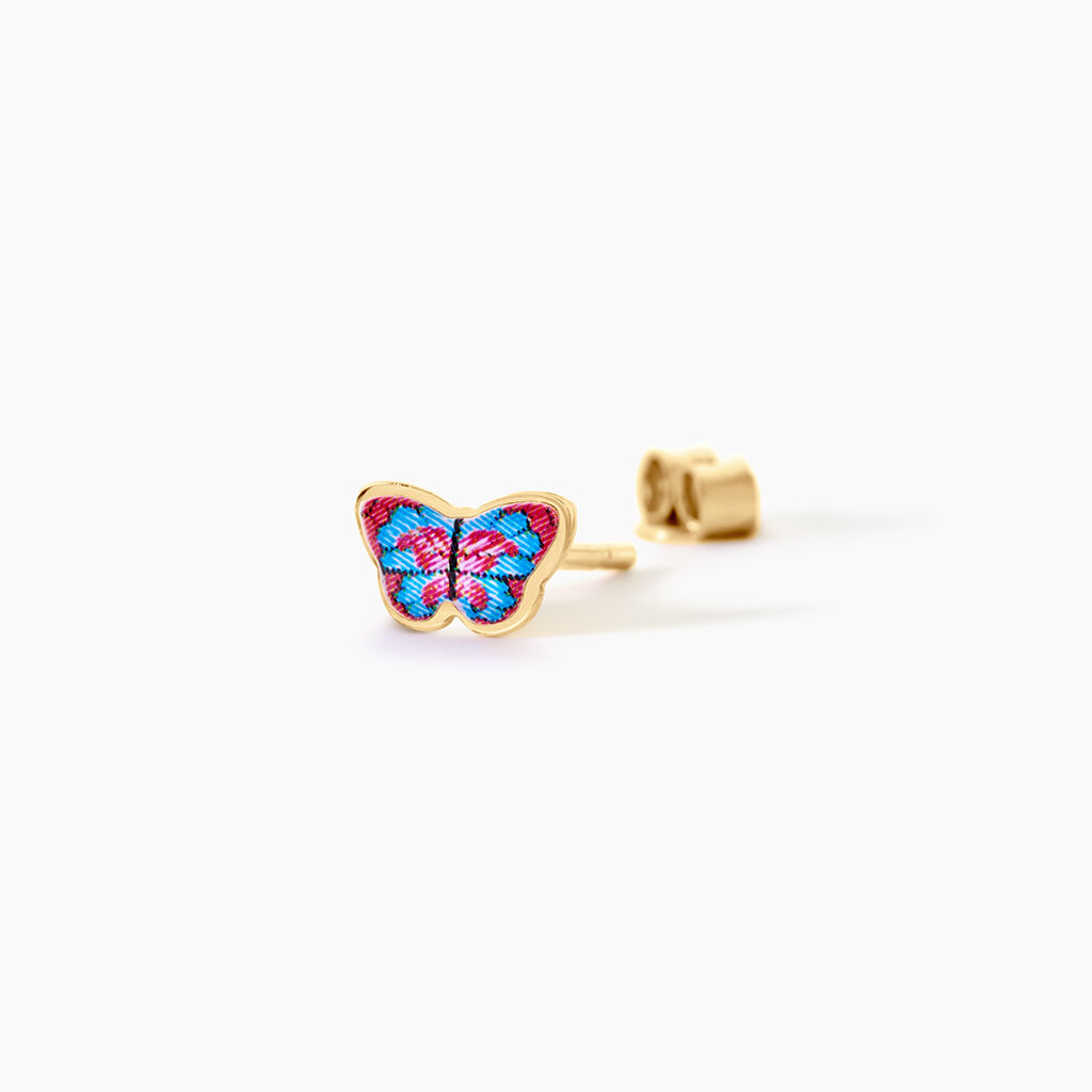 Boucles D'Oreilles Puces Aurida Papillon Argent Dor&eacute; A L'Or 750/1000 - Boucles d'oreilles fantaisie Enfant | Histoire d&rsquo;Or