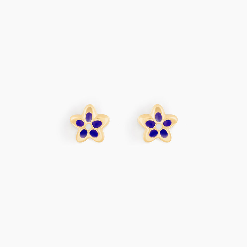 Boucles D'oreilles Puces Fleur Email Or Jaune - Clous d'oreilles Enfant | Histoire d&rsquo;Or